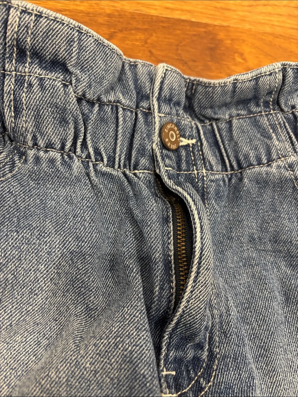 Sincerely Jules Medium Blue Paperbag Waist Denim Shorts